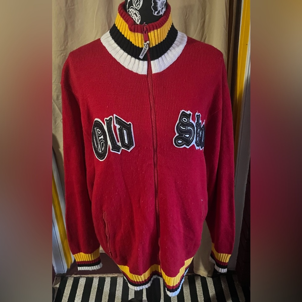 Old Skool Men’s Sweater Size L Spell Out Red Full Zip